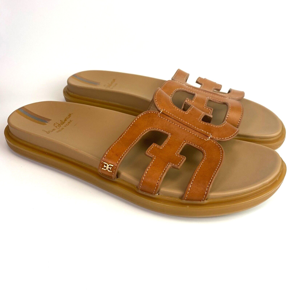 Sam Edelman Valeri Nude Natural Logo Emblem Footbed Slip on Sandals Womans 11